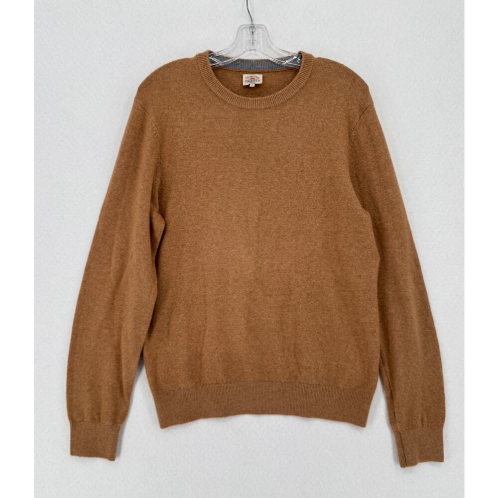 Faherty Brand Jackson Mens Brown Cotton Blend Crew Pullover Sweater Sz M